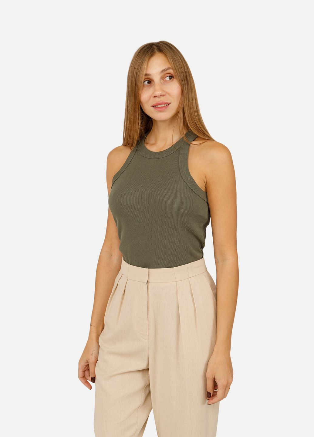Жіноча майка з широкими бретелями колір оливковий ЦБ-00253775 DRA COLLECTION — 316465337
