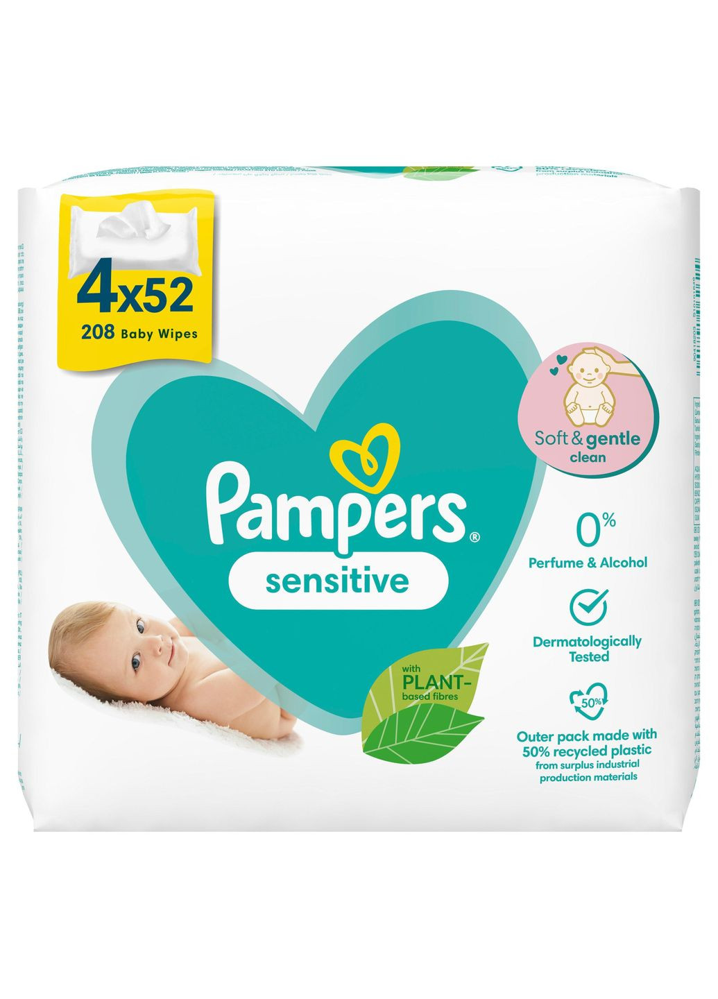 Дитячі вологі серветки Sensitive, 208 шт. (4 упаковки по 52 шт.) Pampers 81687199 (328200258)