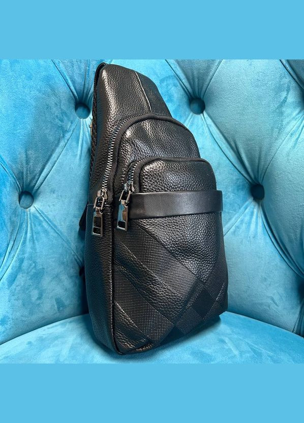 Черная кожаная нагрудная мужская сумка слинг на одно плечо из натуральной кожи No Brand (292404330)