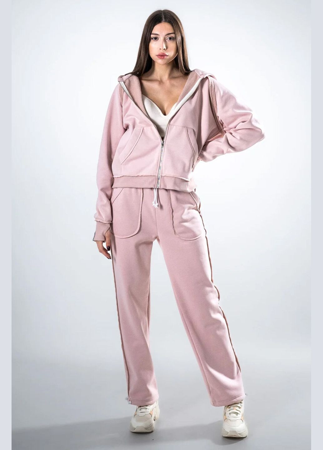 Жіночий теплий спортивний костюм на блискавці оверсайз Francis Світло-рожевий Teamv (317310426)