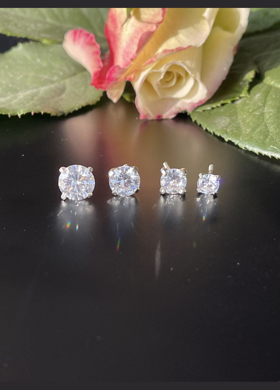 Гвоздики срібні в родії із кубічним цирконієм No Brand (323651782)