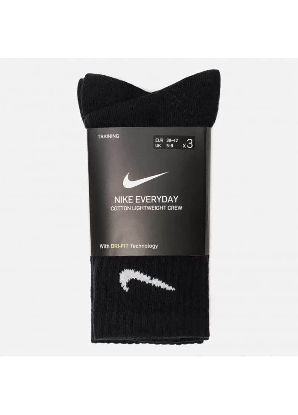 Чорні шкарпетки everyday lightweight crew 3-pack black — sx7676-010 Nike однотонні (333959731)
