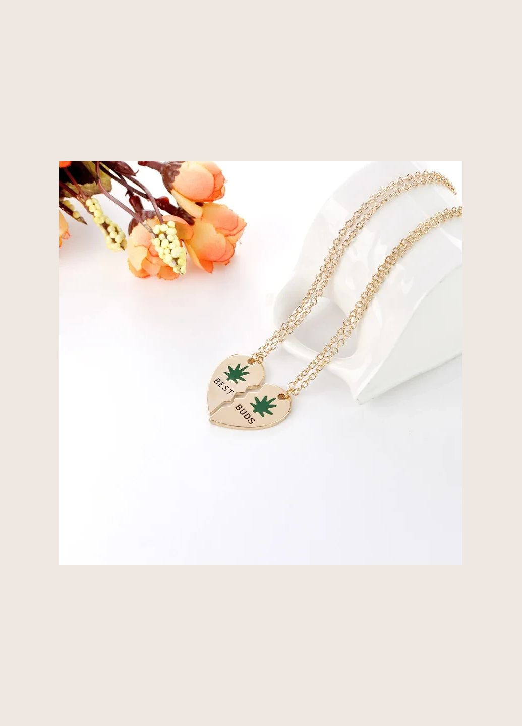 Парні підвіски найкращі друзі Best Buds з коноплею кулони дві половинки серця best friends No Brand (339869741)