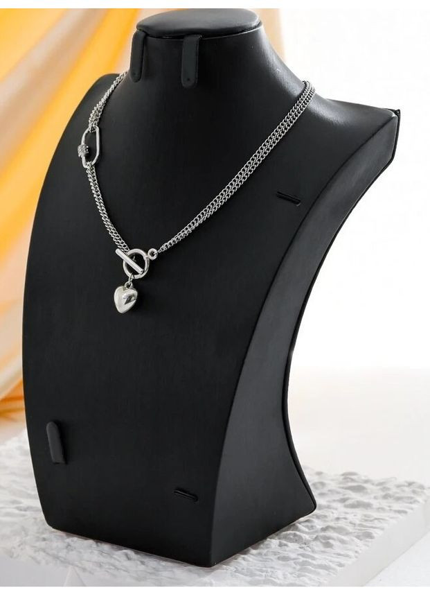 Стильное серебристое украшение на шею колье цепь сердце, 5342 Fashion Jewelry (348359962)