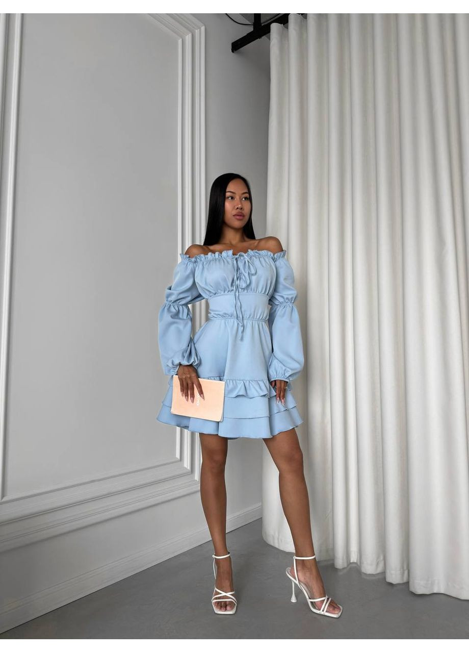Блакитна вечірня сукня міні з воланами та шнурівкою • ніжна й жіночна • заміри в описі GD/GL Модний простір однотонна