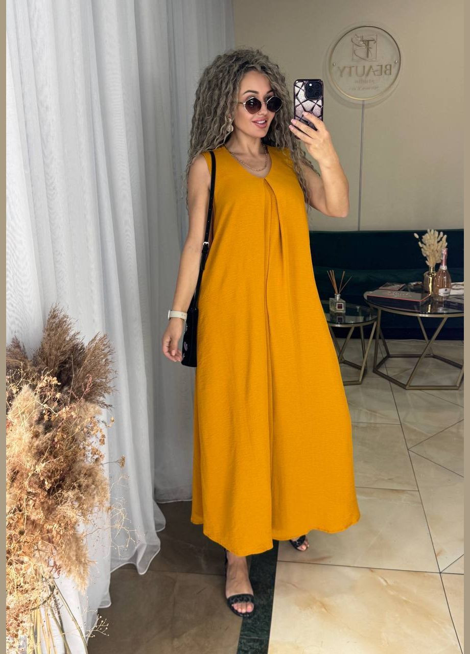 Горчичное повседневный платье женское Гермес однотонное