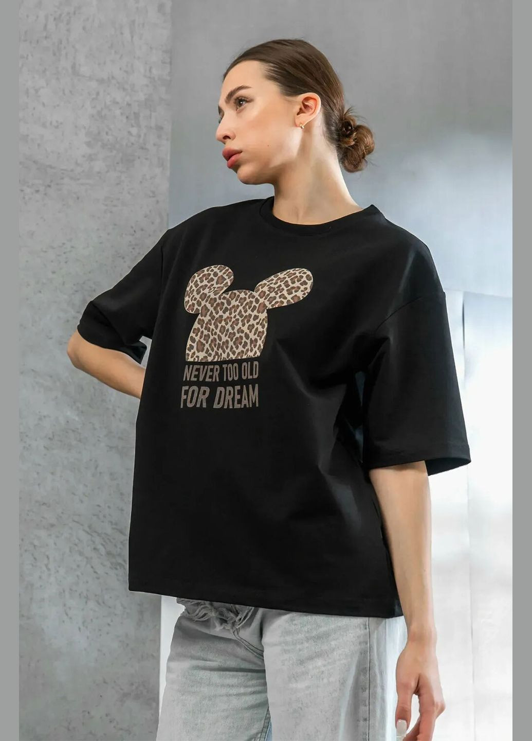 Жіноча футболка чорна оверсайз із принтом Mickey Teamv - (337115807)