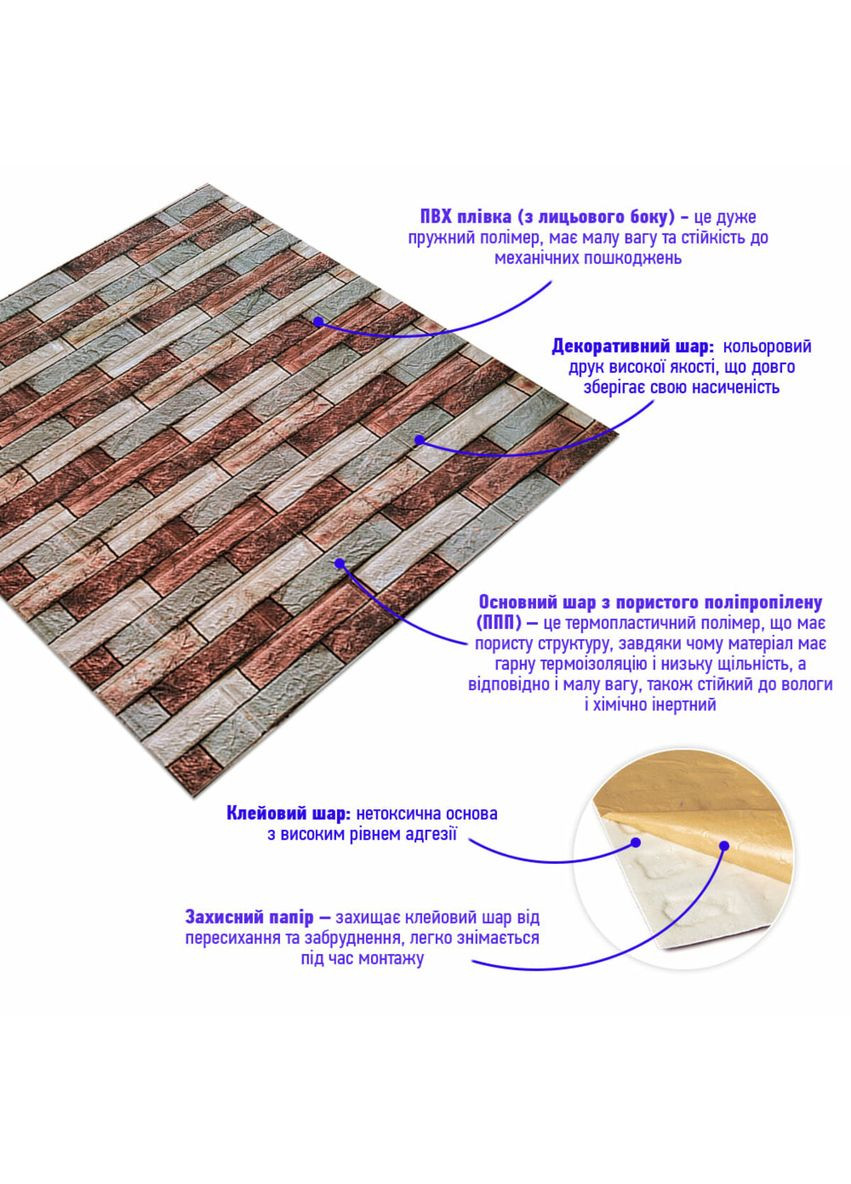 Декоративна 3D панель 700х770х3мм Коричнева цегла піщаник (340) SW-00000531 Sticker Wall (327429327)
