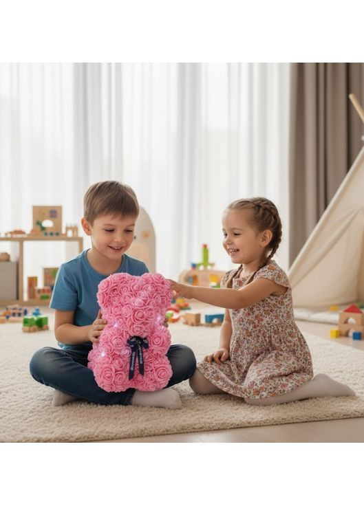 Подарочный 3D-мишка Teddy Flower из декоративных роз с яркой подсветкой 25 см (2104618745) No Brand (367056675)