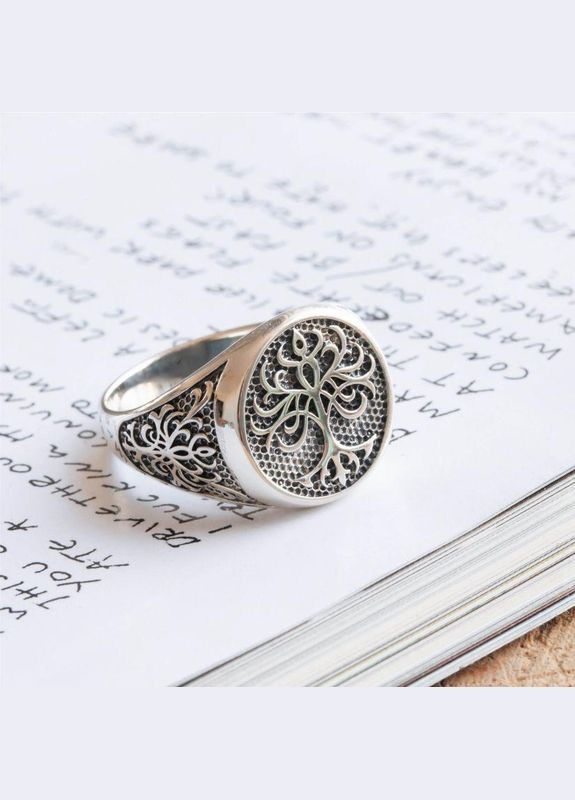 Кольцо серебряное мужская печать Дерево Жизнь с объемным рисунком Каштан (342335285)
