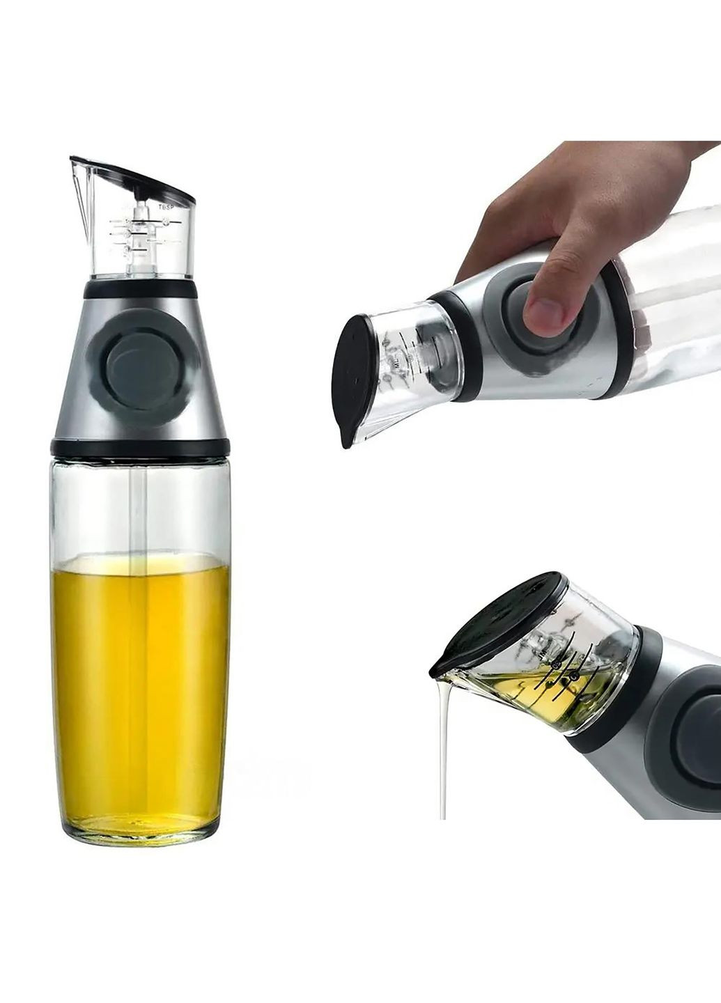 Диспенсер дозатор для олії соусу оцту скляна пляшка з мірною шкалою та насосом 500 мл Press & Measure Kitchen Master (290840762)