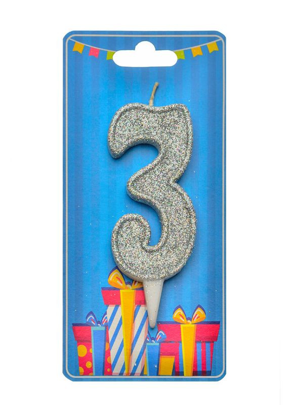 Свічка цифра 3 срібло No Brand (302314003)