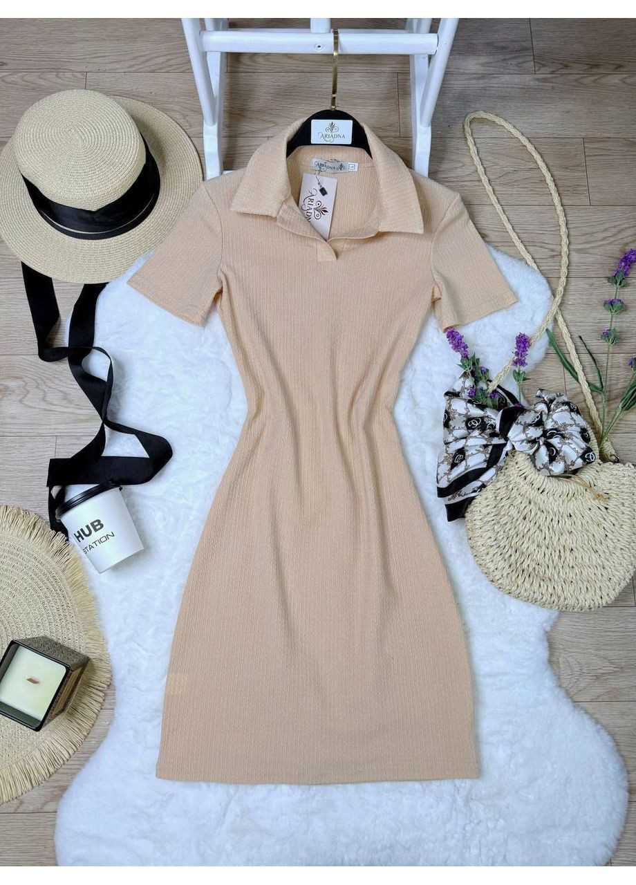 Бежевое стильное платье-поло в спортивном стиле❤️🔥 Luna