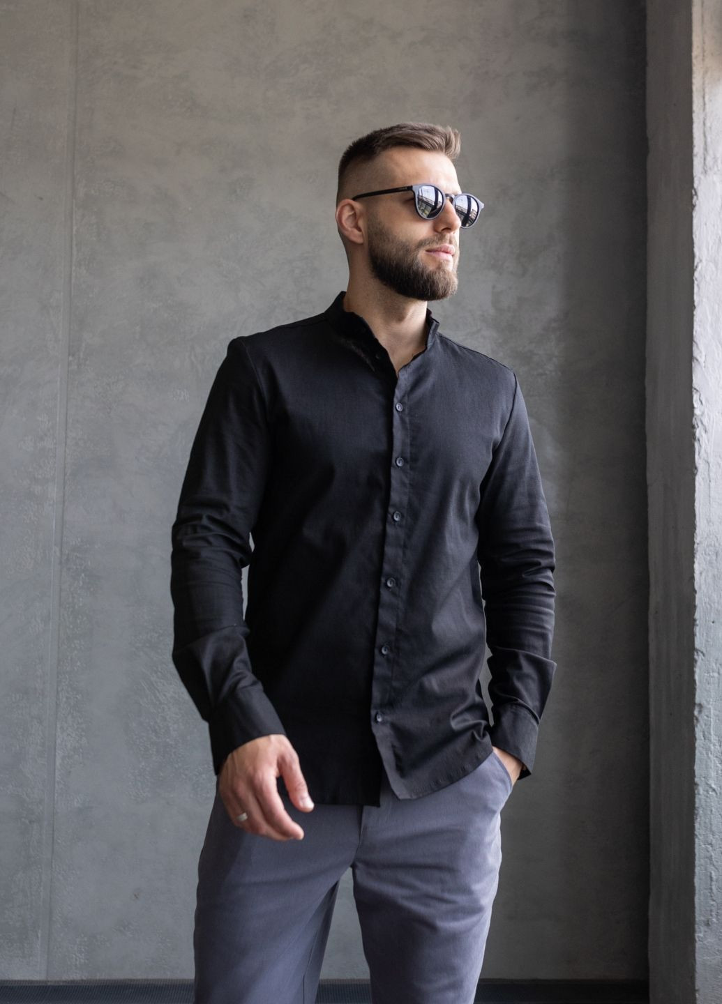 Сорочка з льону з довгим рукавом на ґудзику MonsterBrand (346049097)