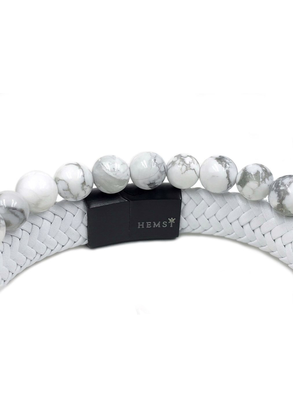 Комплект браслетів зі шкіри із застібкою чорного кольору та кахолонгу з дисками (12133) Hemst (301071443)