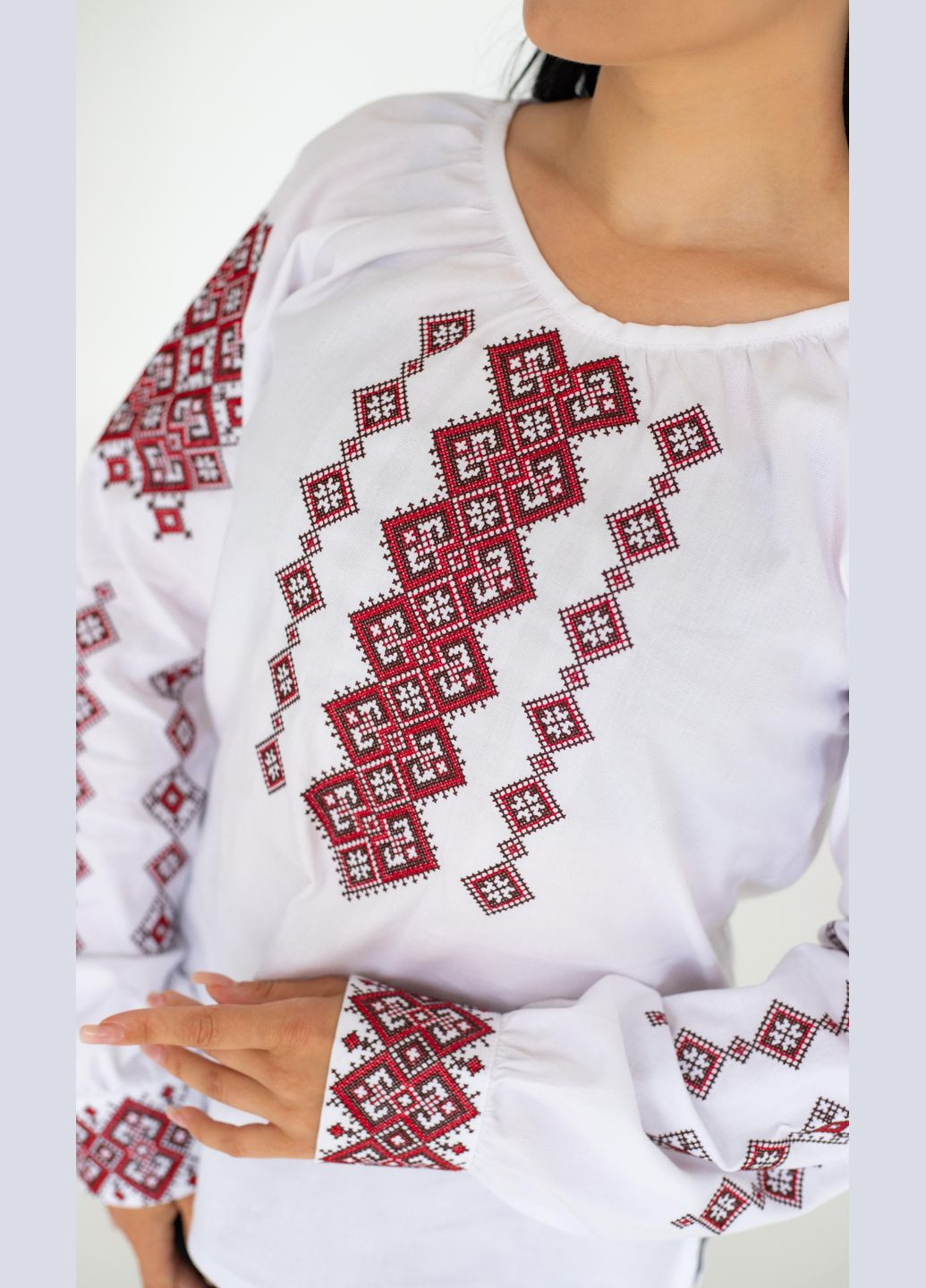 Белая женская вышиванка vishivano4ka узор геометрический хлопок (307061185)