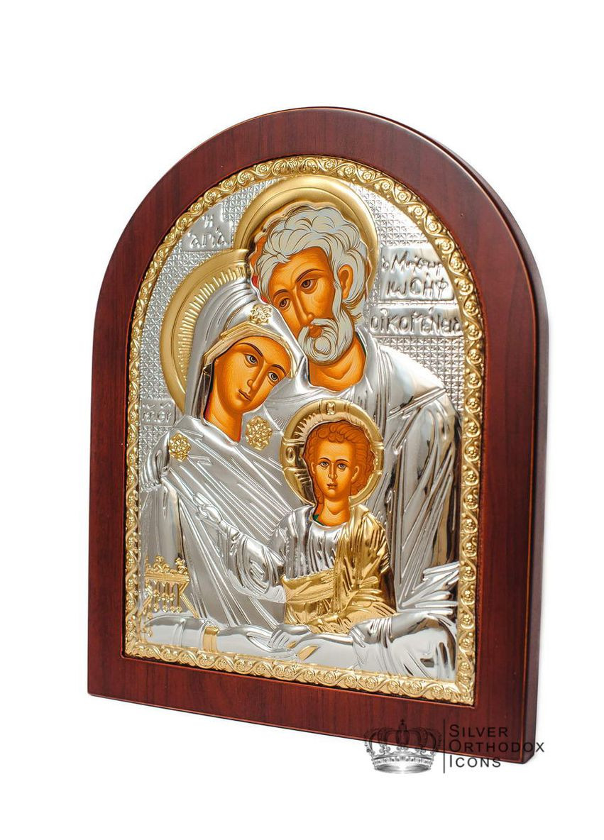 Серебряная Икона Святая Семья 20х25см арочной формы на деревяном киоте Silver Axion (265446132)