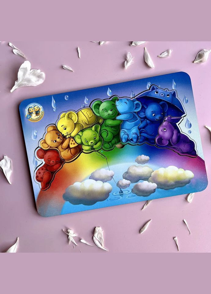 Дерев'яний пазл-вкладиш "Мишки" (ПСД121) PSD121 кольори веселки Ubumblebees (302010270)