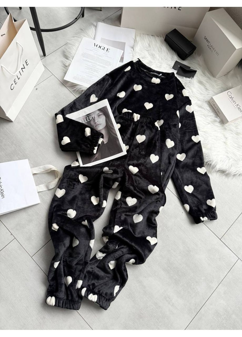 Чорна зимня жіноча піжама тепла світшот + брюки No Brand