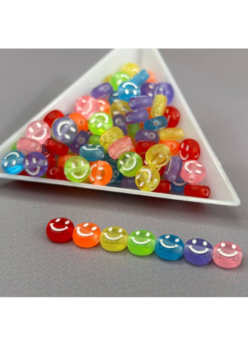 (20 г) Намистини пластикові, круглі плоскі СМАЙЛ 7 мм - Кольоровий мікс No Brand (356509748)