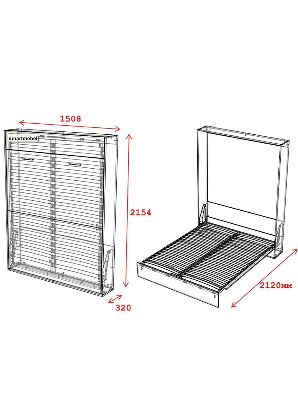 Ліжко-трансформер Mitra 1,4 1508x2154x2120 К - Попелястий / Ф - Дуб сонома (SM01151300000) Art In Head (337309026)