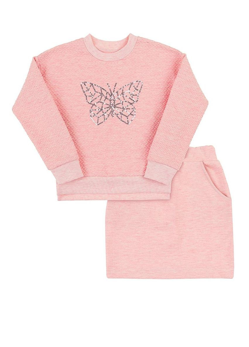 Розовый демисезонный костюм для девочки бабочка (свитшот+юбка) интерлок жаккард розовый юбочный Україна