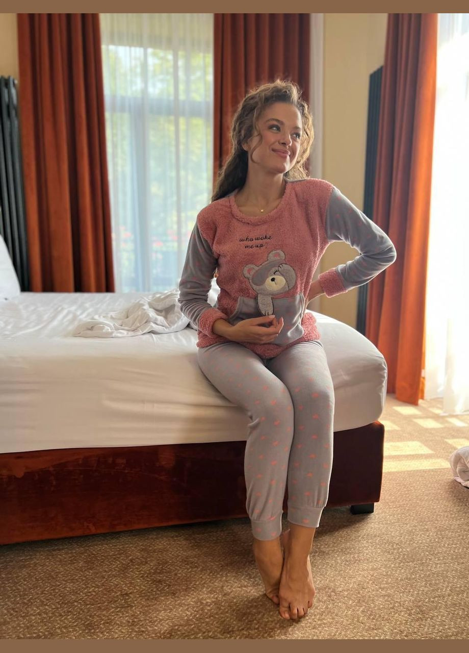 Серая зимняя женская пижама флисовая с махрой серая m (2448/2) GT