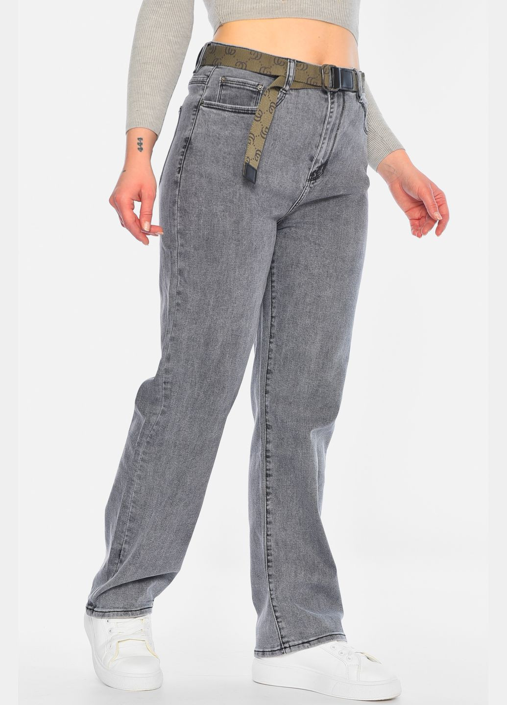 Джинсы женские прямые серого цвета Let's Shop - (315717064)