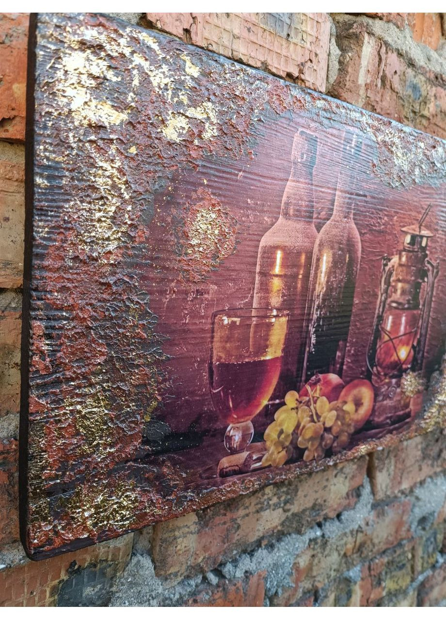 Панно "Аромат вина" 50×30 см, деревянный щит, объемные пасты и поталь, тёплые коричневые тона Handmade (360895942)