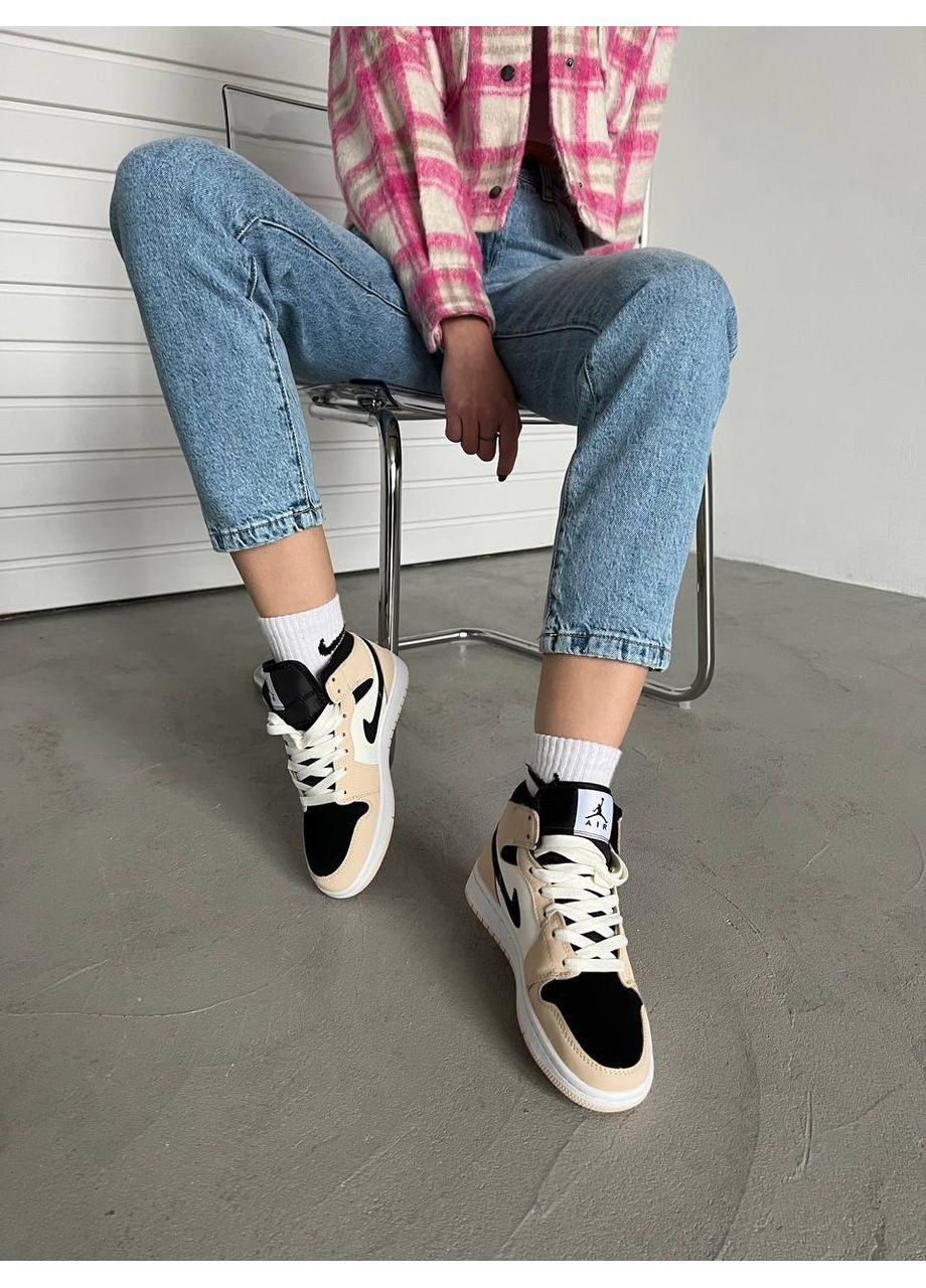КРОСІВКИ ЖІНОЧІ NIKE AIR JORDAN 1 RETRO HIGH BLACK BEIGE НАЙК АІР ДЖОРДАН No Brand чорні демісезони (369389564)
