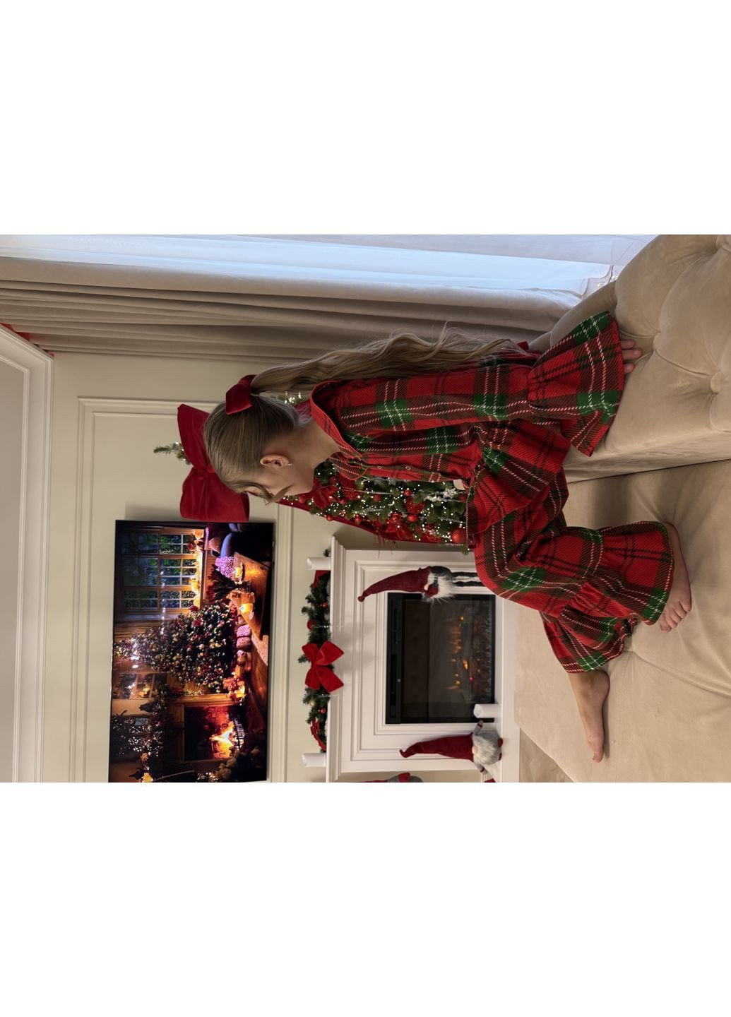 Красная фланелевый пижамный костюм с воротничком и рюшей рубашка + брюки No Brand Піжама із комірцем та рюшою