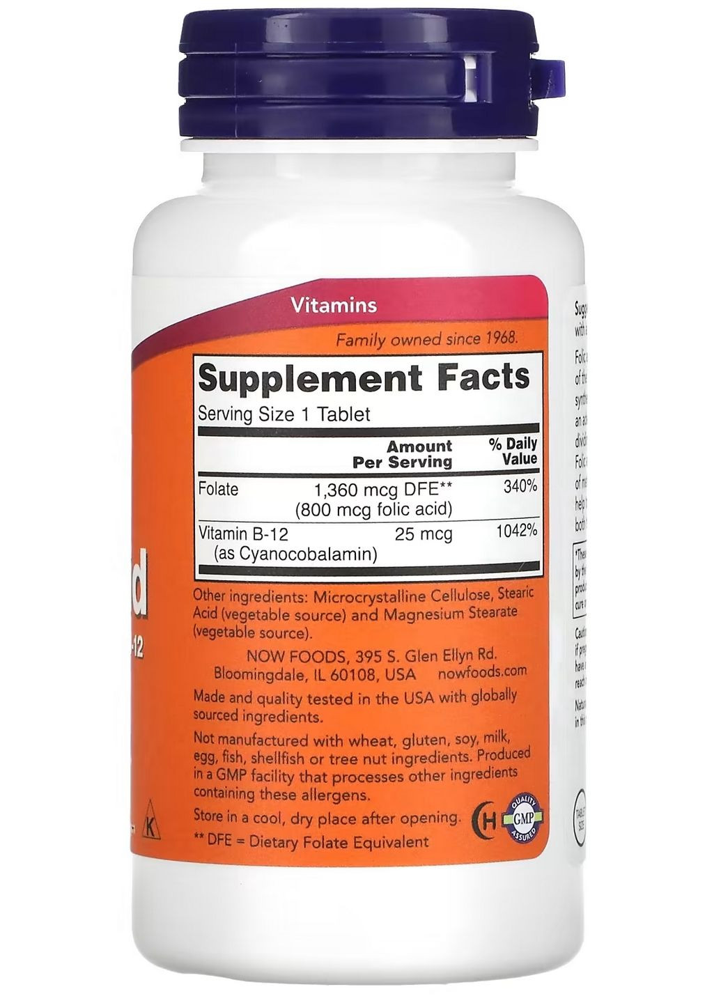Фолієва кислота, 800 мкг, 250 таблеток (та Вітамін B-12) Now Foods (333194303)