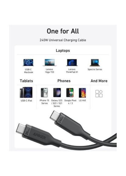 Кабель USB Type-C – USB Type-C 240W 0,9 м Black (A80N1H11) Anker (363838438)