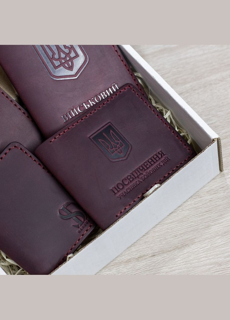 Набір обкладинок на УБД, військовий квиток, паспорт та права водія, марсала SD Leather (306557905)