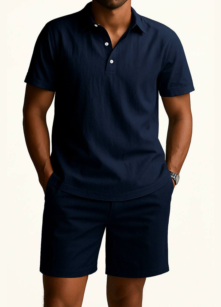 Синій зимній чоловічий костюм поло та шорти пошив топ якості No Brand