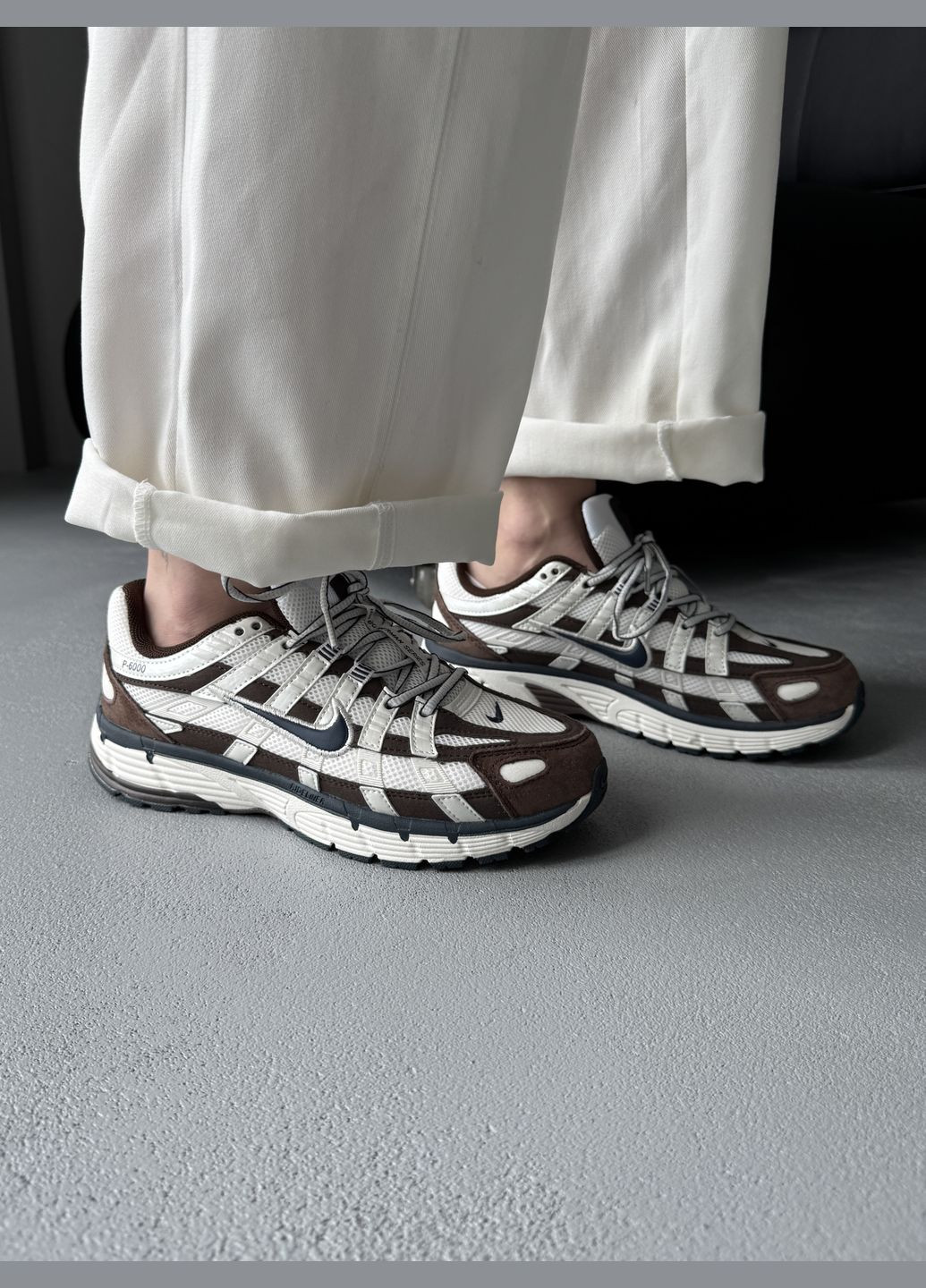 Коричневі Осінні кросівки чоловічі і жіночі nike p-6000 white brown | найк р-6000 коричневі No Brand
