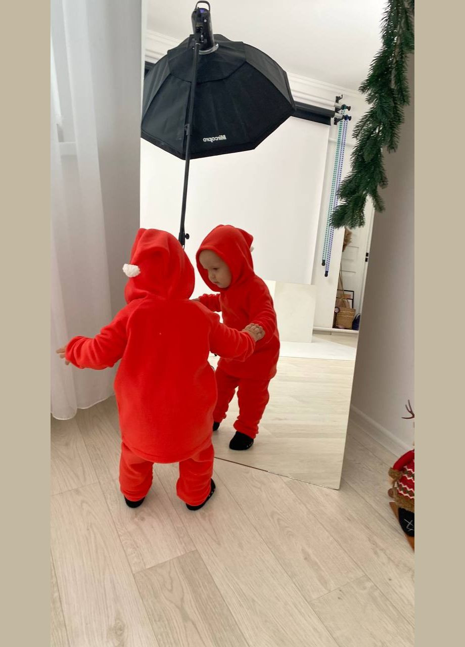 Красный зимний флисовый костюм для малышей No Brand