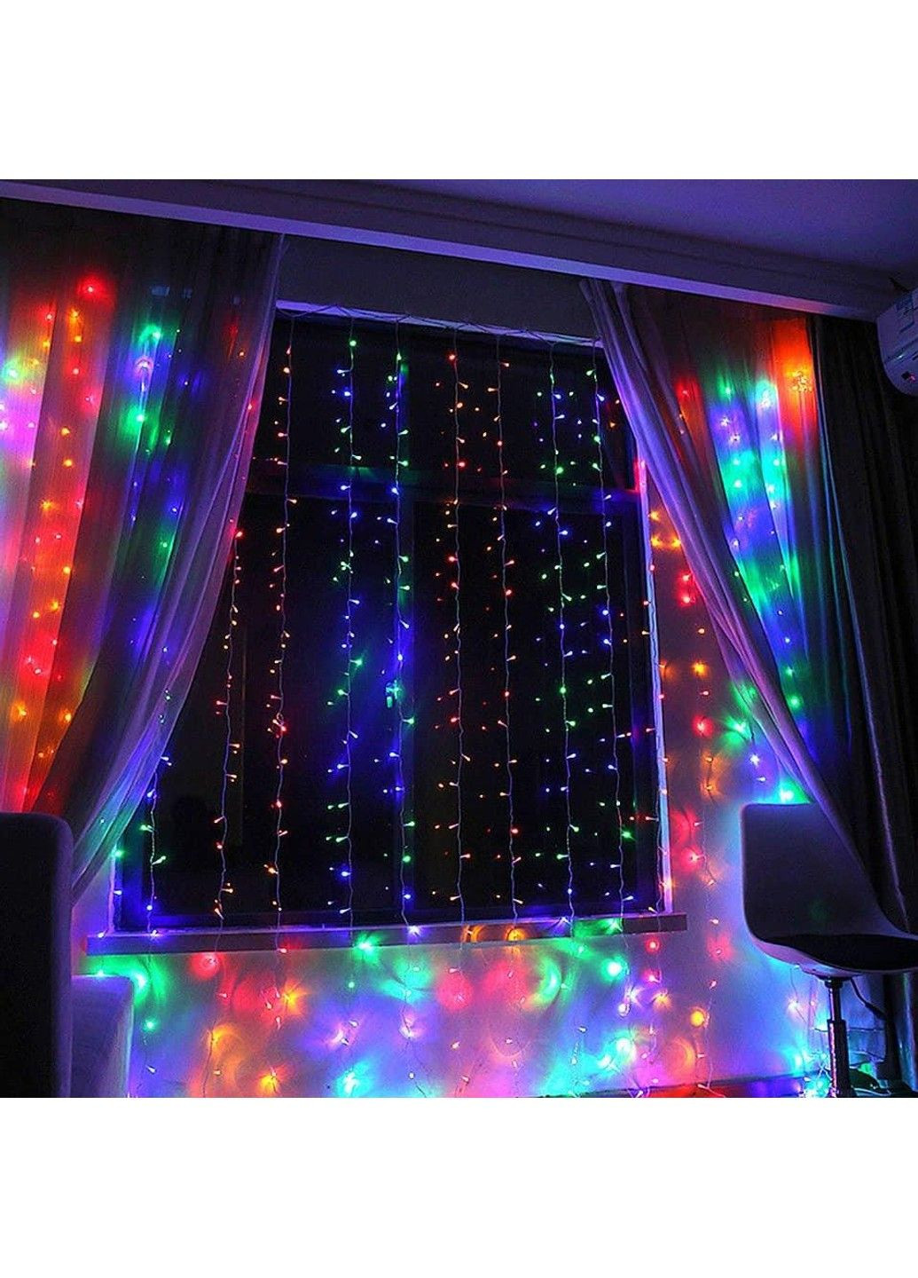 Гірлянда штора Водоспад 3х2 м 400 LED (прозорий шнур, з перехідником) Мульти світло No Brand (331639808)