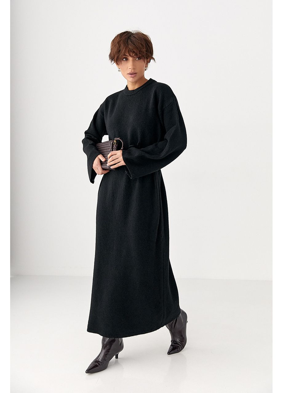 Чорна довга в'язана вільна сукня Lurex