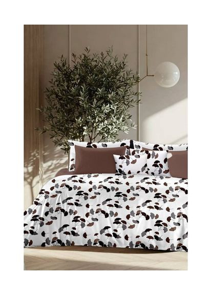 Сімейний комплект постільної білизни White Brown 100% Бавовна 200х220 см (Bls-77461) Vital-Textile (367262484)