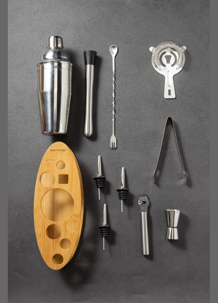 Набор для бара 11 в 1 для приготовления коктейлей Basimc 750 мл с деревянной подставкой, набор бармена (R051365 No Brand (349844425)