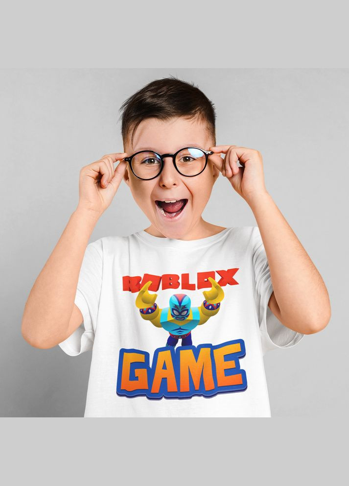 Белая демисезонная футболка белая с оригинальным принтом онлан игры roblox "game. игра. roblox. роблокс" Кавун футболка