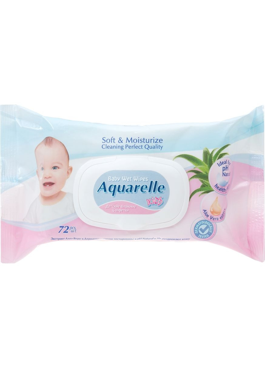 Детские влажные салфетки с крышечкой Aquarelle Kids Wet Wipes 72шт (170579-140288) STS Cosmetics (368628543)