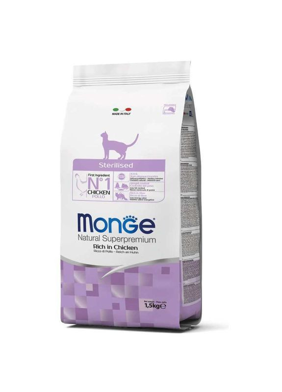 Sterilised Rich in Chicken - Сухий корм з куркою для дорослих стерилізованих кішок - 1,5 кг Monge (327071206)