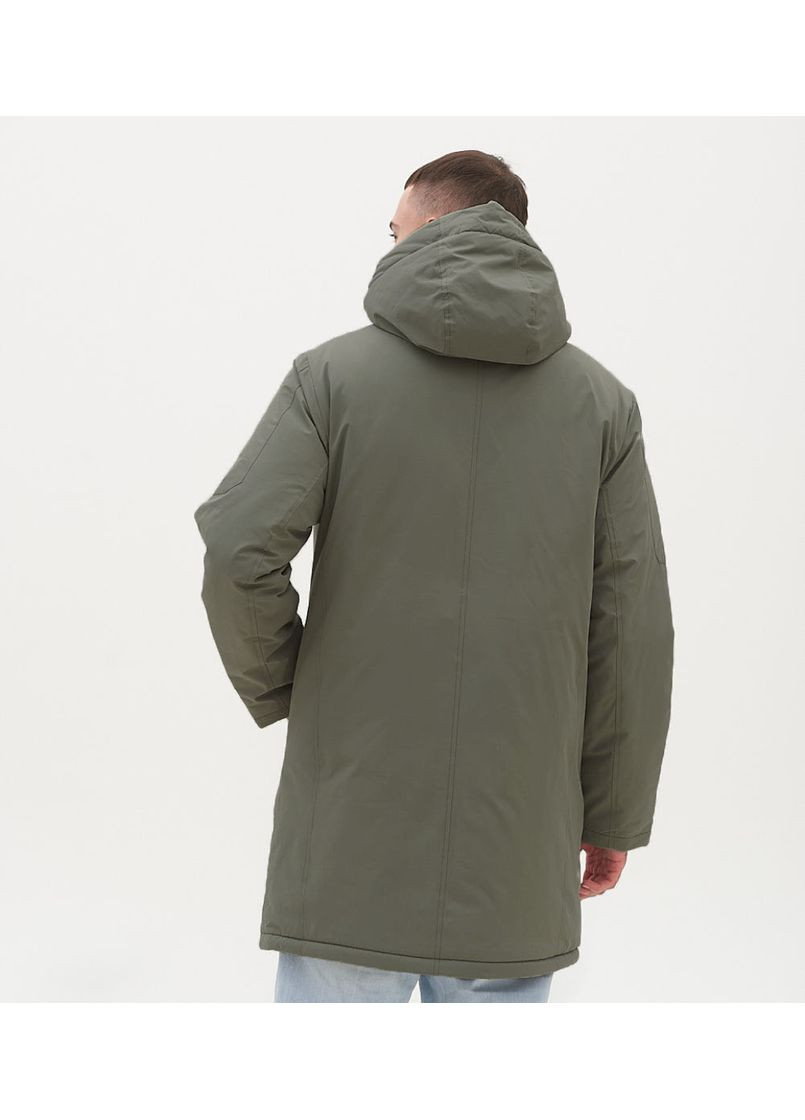 Оливкова зимня подовжена чоловіча куртка модель Black Vinyl 24-2505