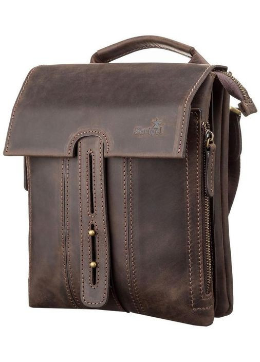 Сумка планшет через плече чоловіча з натуральної шкіри середня Коричневий 37710 Shvigel (355245098)