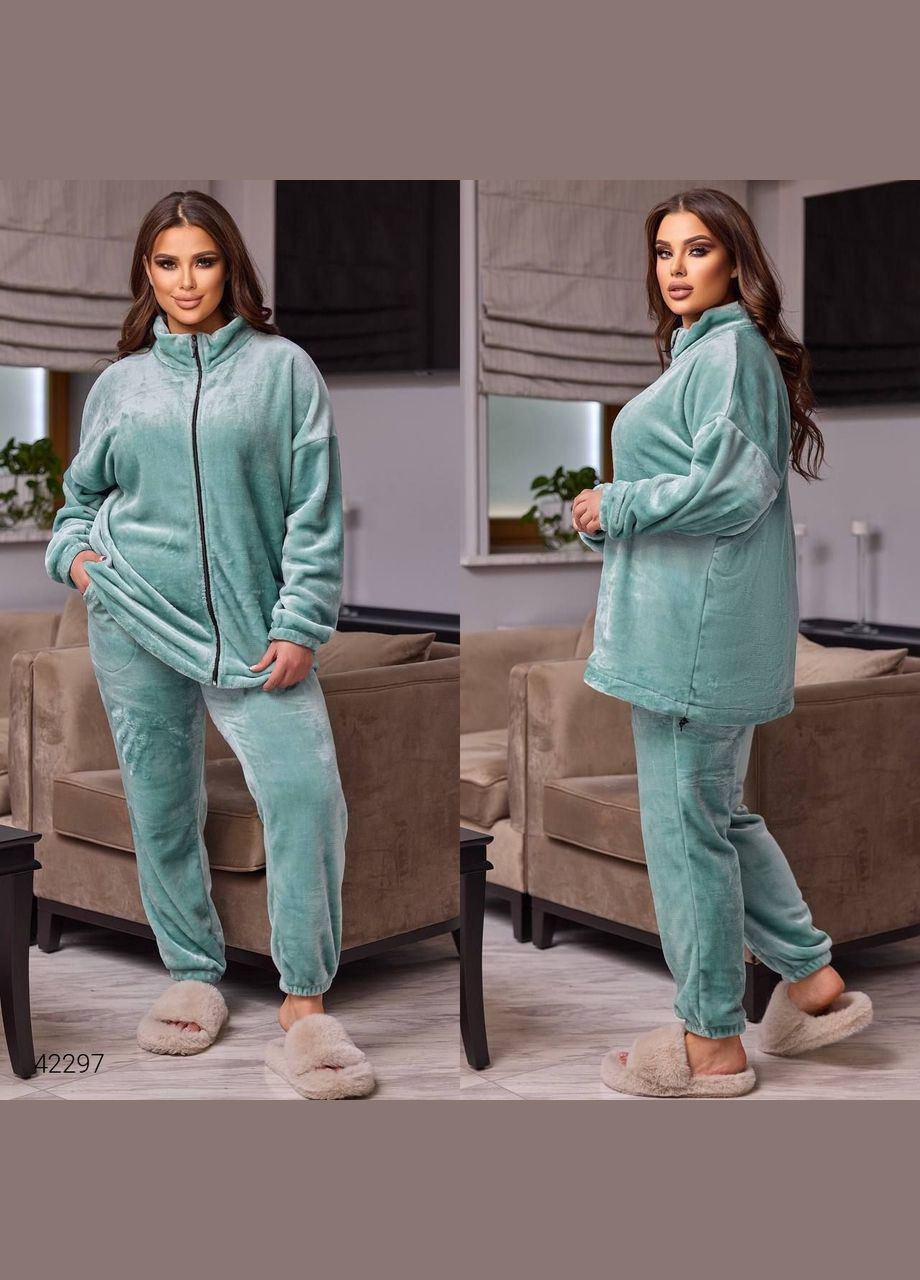 Мятная всесезон женская пижама теплая на молнии Liton