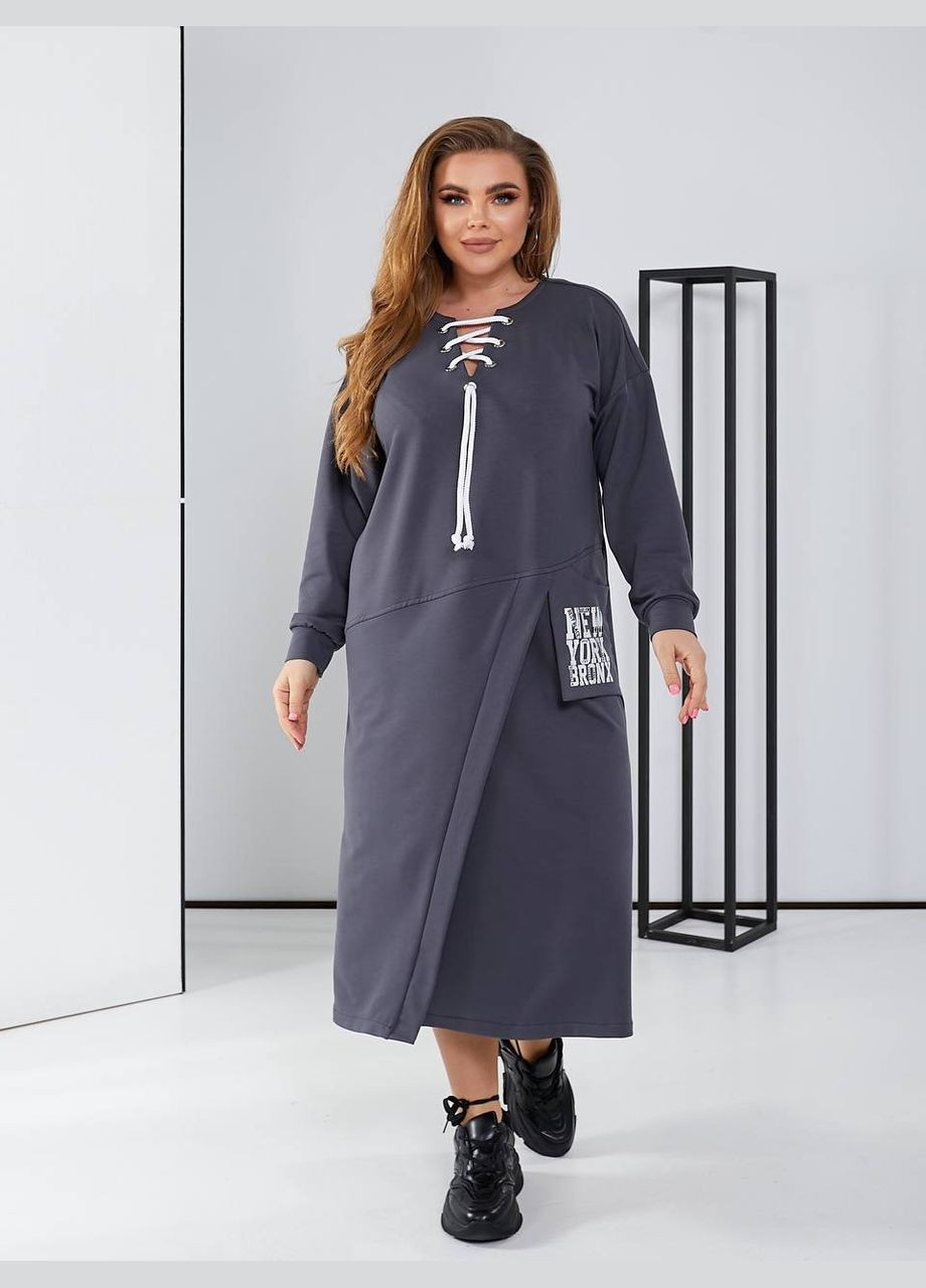 Графітова спортивна, повсякденний, кежуал жіноча сукня сукня-худі No Brand з написами