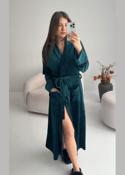 Халат довгий велюровий жіночий на запах No Brand халат (318679117)