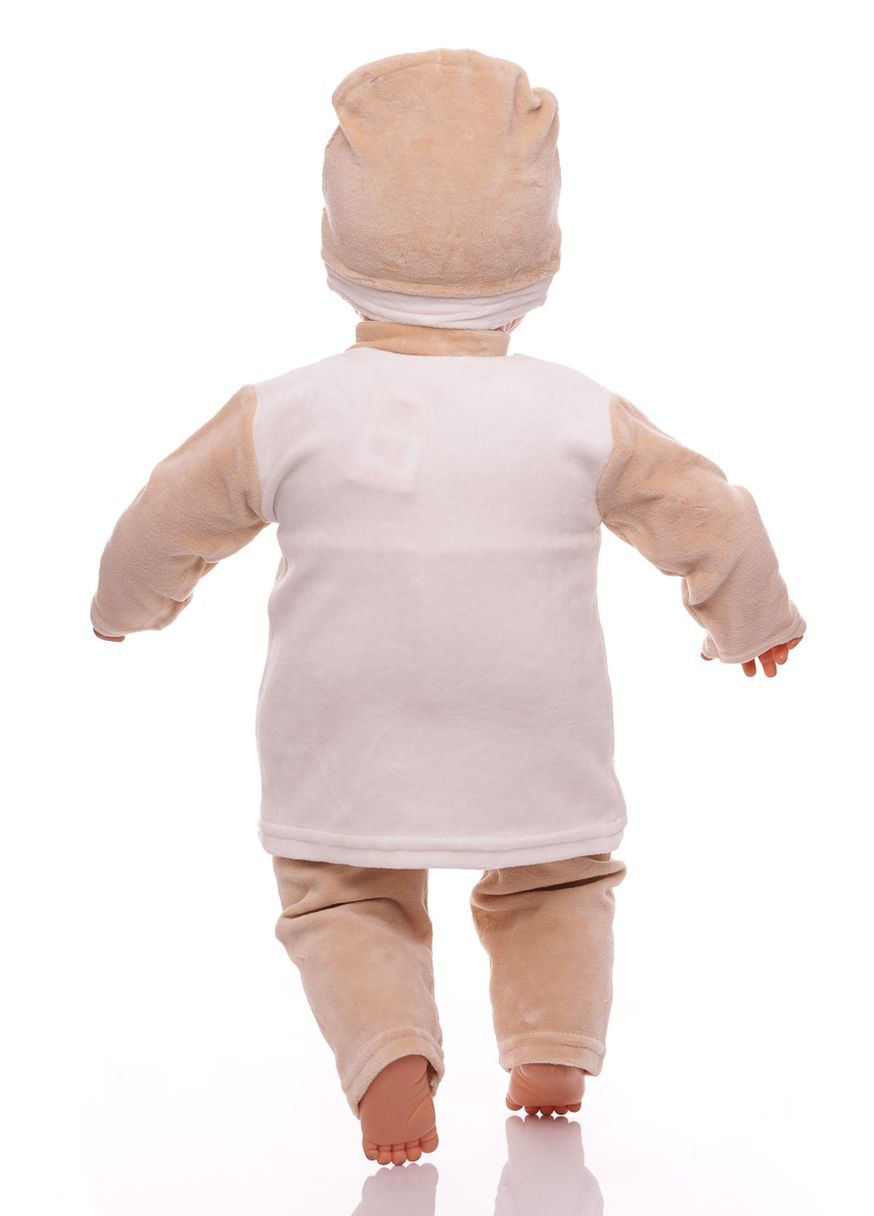 Бежевий зимній костюм з довгим рукавом для хлопчика велюровий з ведмедиками бежевий 68 см (26608) BABYKROHA